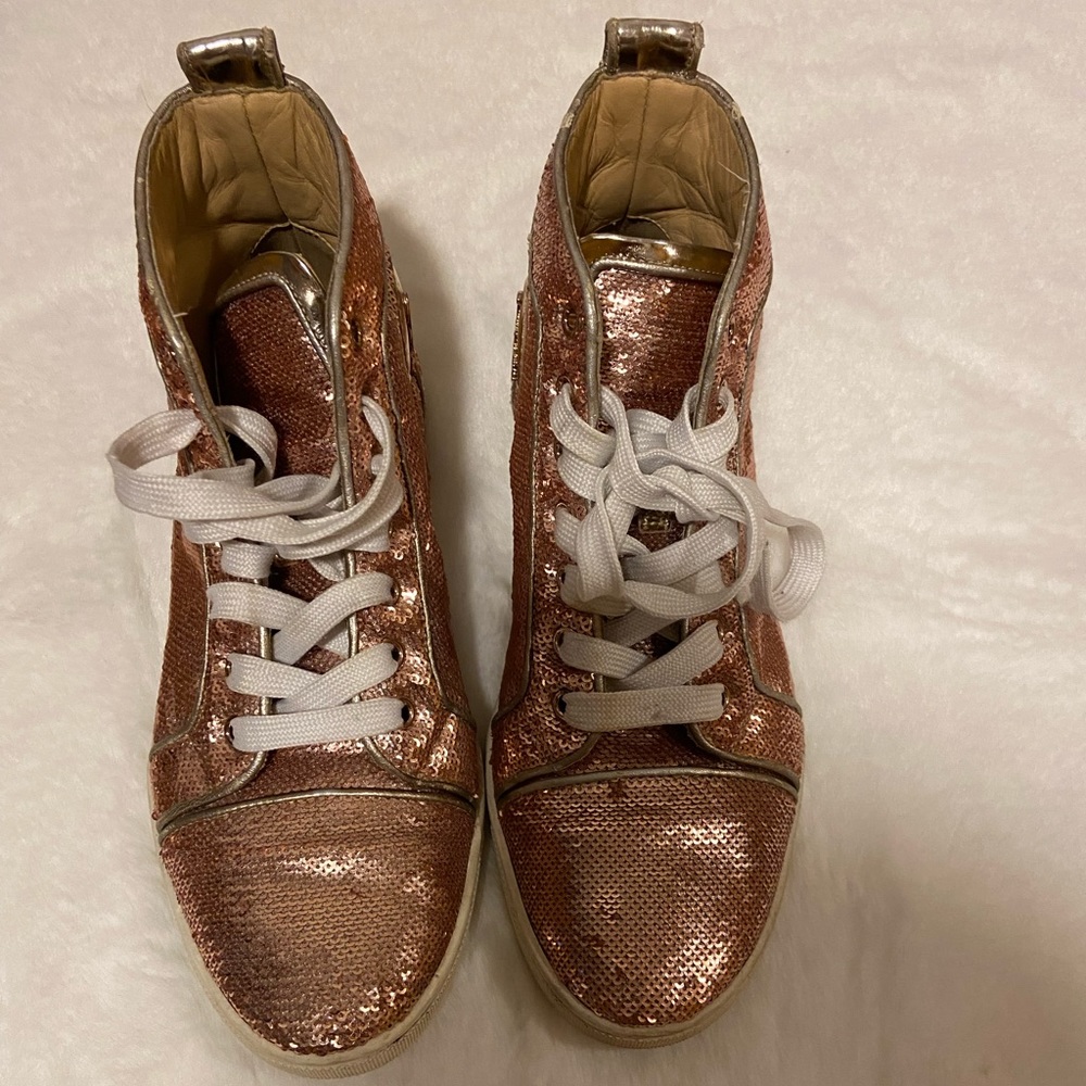 Christian Louboutin Women’s Rose Gold Sequence Sneaker Euro 37